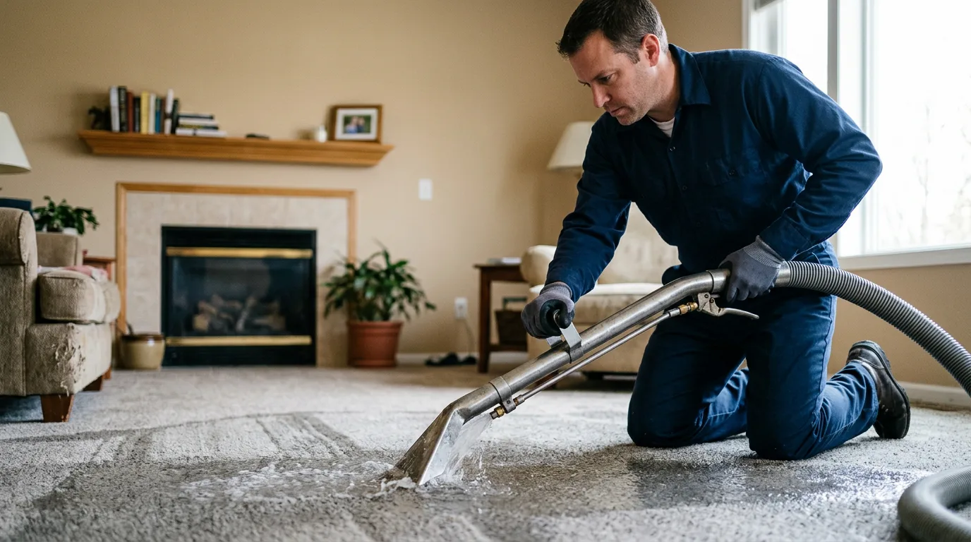 Water damage restoration technician working near Roachdale, IN